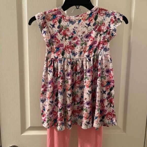 Posh Peanut Pink Vivienne Ruffled Cap Sleeve Peplum Legging Set Girls Size 9 NWT - Picture 10 of 11